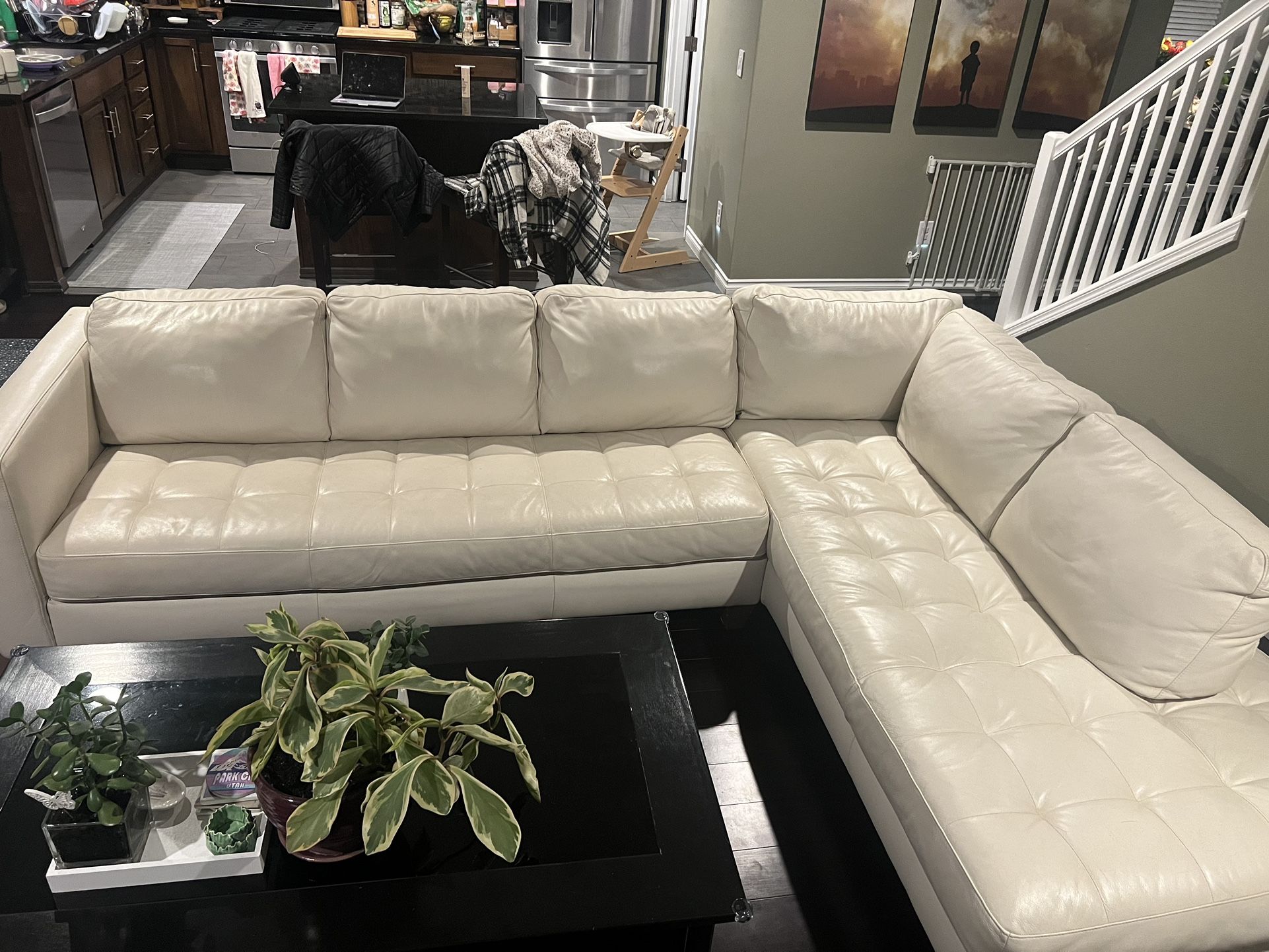 White Leather Sectional Couch 