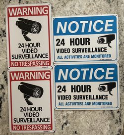 Aluminum Video Surveillance Signs (x4) 10x14 Inch for Home Office Warehouse