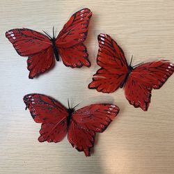 56 Red Sparkly Feathered Individual Butterflies