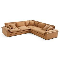 25Home: Sandwich Camel Air Leather 132" Corner Sectional,***Free Delivery