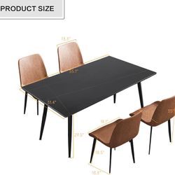 Dining Table Set Kitchen Dining Table Modern Slate Stone Dining Table Kitchen Small Space Dining Table and 4 Leather Chairs (Table +4 Brown Chairs)
