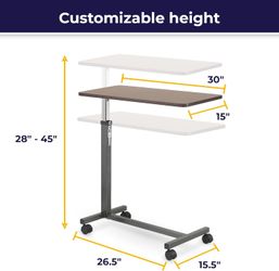 Drive Medical 13067 Non Tilt Top Overbed Table with Wheels and Secure Height Adjustment, FSA/HSA Eligible, Standing Desk or Hospital Tray Table, Bedsi