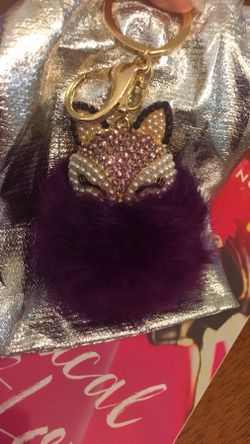 Fur Pom Pom keychain with rhinestone fox
