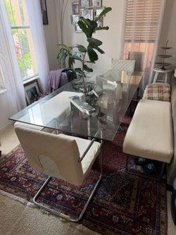 Glass Top Dining Table with Chairs and Bench