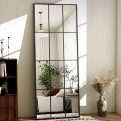 Black Windowpane Mirror 65” x 23”