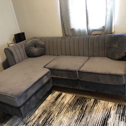 Gray Velvet Sectional Couch