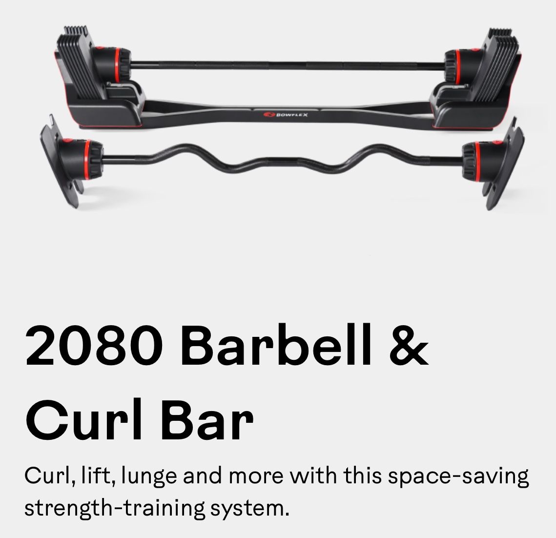 Bowflex 2080 Barbell, Curl bar & Stand