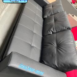 Black Leather Couch Sofa New Convertible Cama