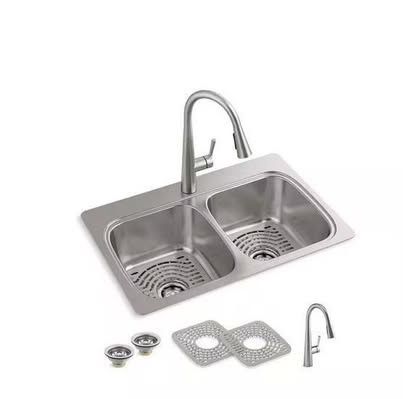 Kohler Verse Stainless Steel 33 in. Double Bowl Drop-In Kitchen Sink