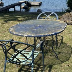 Strong Metal Table With Two Chairs 