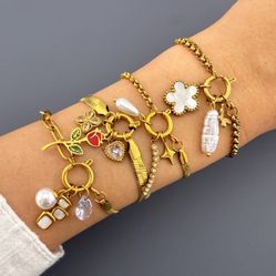 Gold rose & flowers Cubic zirconia chain bracelet🌹💐🌟