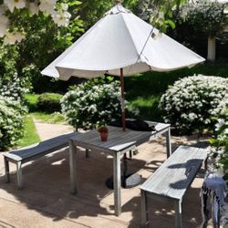 Outdoor Table  with 2 benches and umbrella