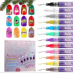 Water-Based Nail Art Pens 12 Colors, 0.5mm Fine Tip Quick-Dry Nail Polish Pens for DIY Nail Painting, Creative Doodles & Outlines – Fun Nail Art Kit f