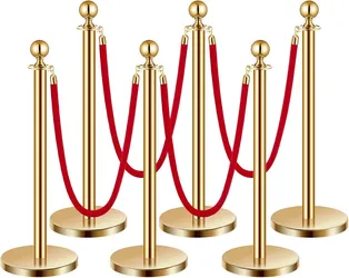 VEVOR Stanchions and Velvet Ropes 6Pcs, Hollow Base with Stainless Steel Post, 4 Red Velvet Ropes and Posts, Crowd Control Barriers Gold Stanchions, R