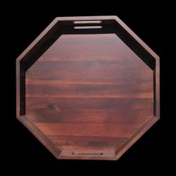 Elegant Dark Walnut Octagonal Wooden Serving Tray with Handles, 20"