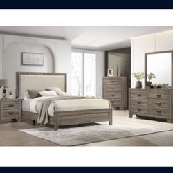 Bedroom set 4pc Queen including  Q Bed Frame Dresser Mirror one Nightstand  Not including mattress and box spring 