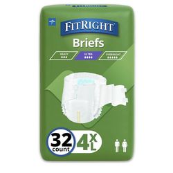 Brand new Medline FitRight Incontinence Diapers Waist Size 65"–94", 4XL, 8 briefs per bag, 32 briefs per case
