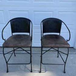 Two Wrought Iron Bar Stools. 