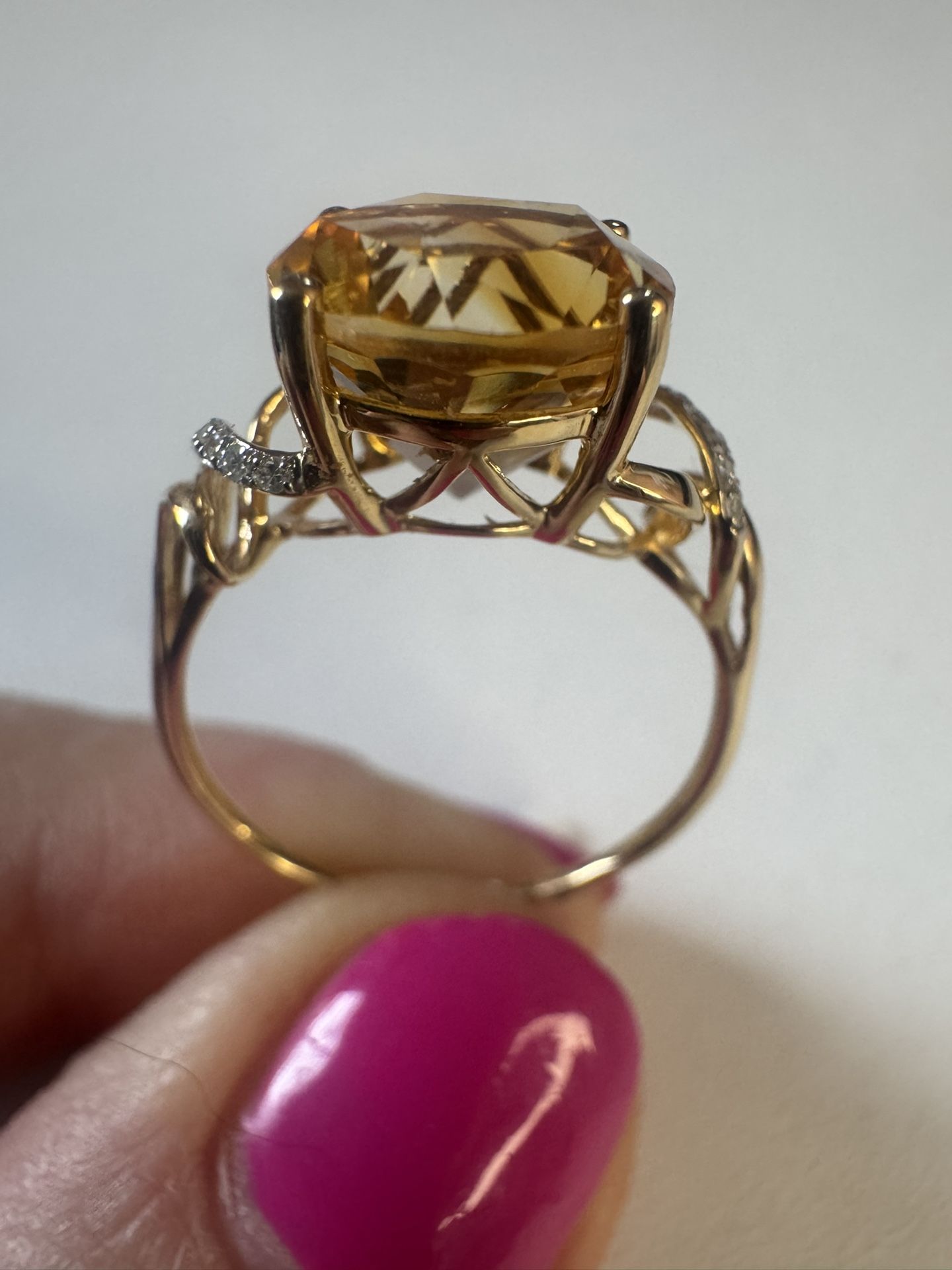 14k yellow gold natural Citrine , diamonds new ring 8 size