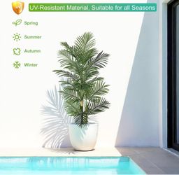 6ft Ultra-Full UV Resistant Fake Golden Cane Palm Tree with Triple Trunks, 72in Tall Artificial Palm Tree Indoor Outdoor, Faux Palm Plant for Living R
