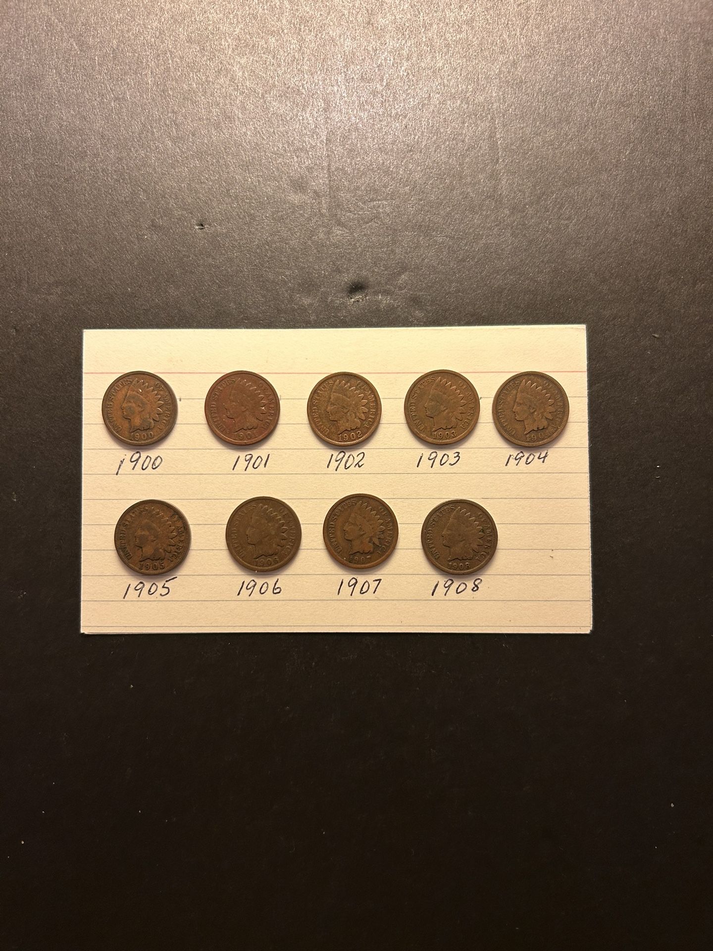 C oins – Indian pennies – over a century old 1900, 1901, 1902, 1903, 1904, 1905, 1906, 1907, 1908 - Total 9 Coins