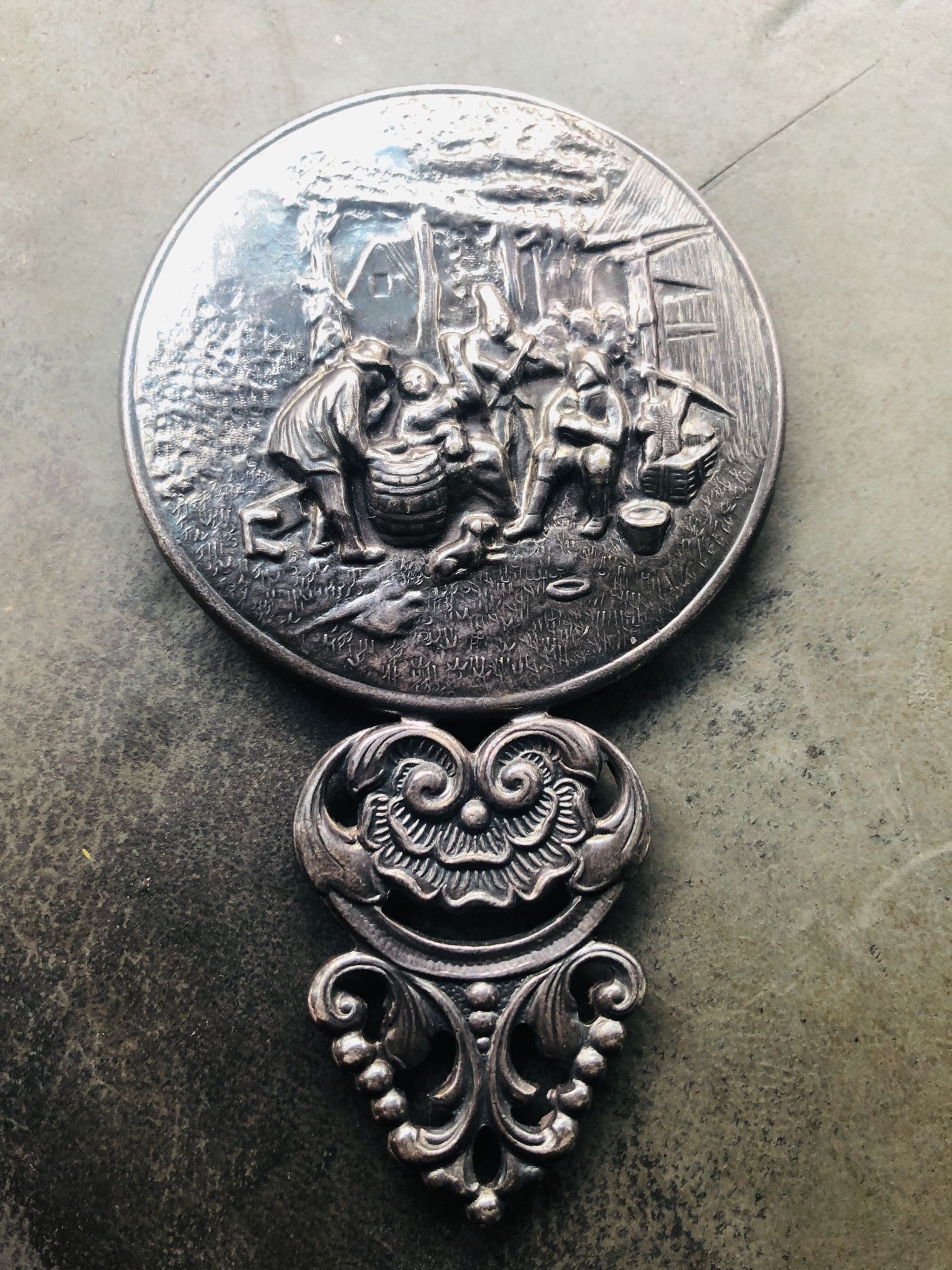 Vintage Silver Personal Mirror Denmark Marked