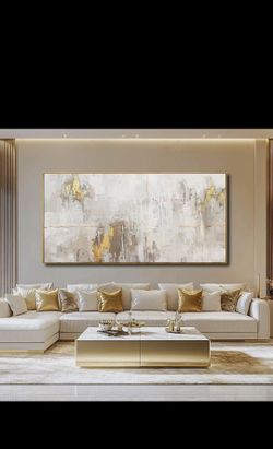 VAYIMDH 36x70in Abstract Gold White Graffiti Canvas Wall Art Bedroom Office