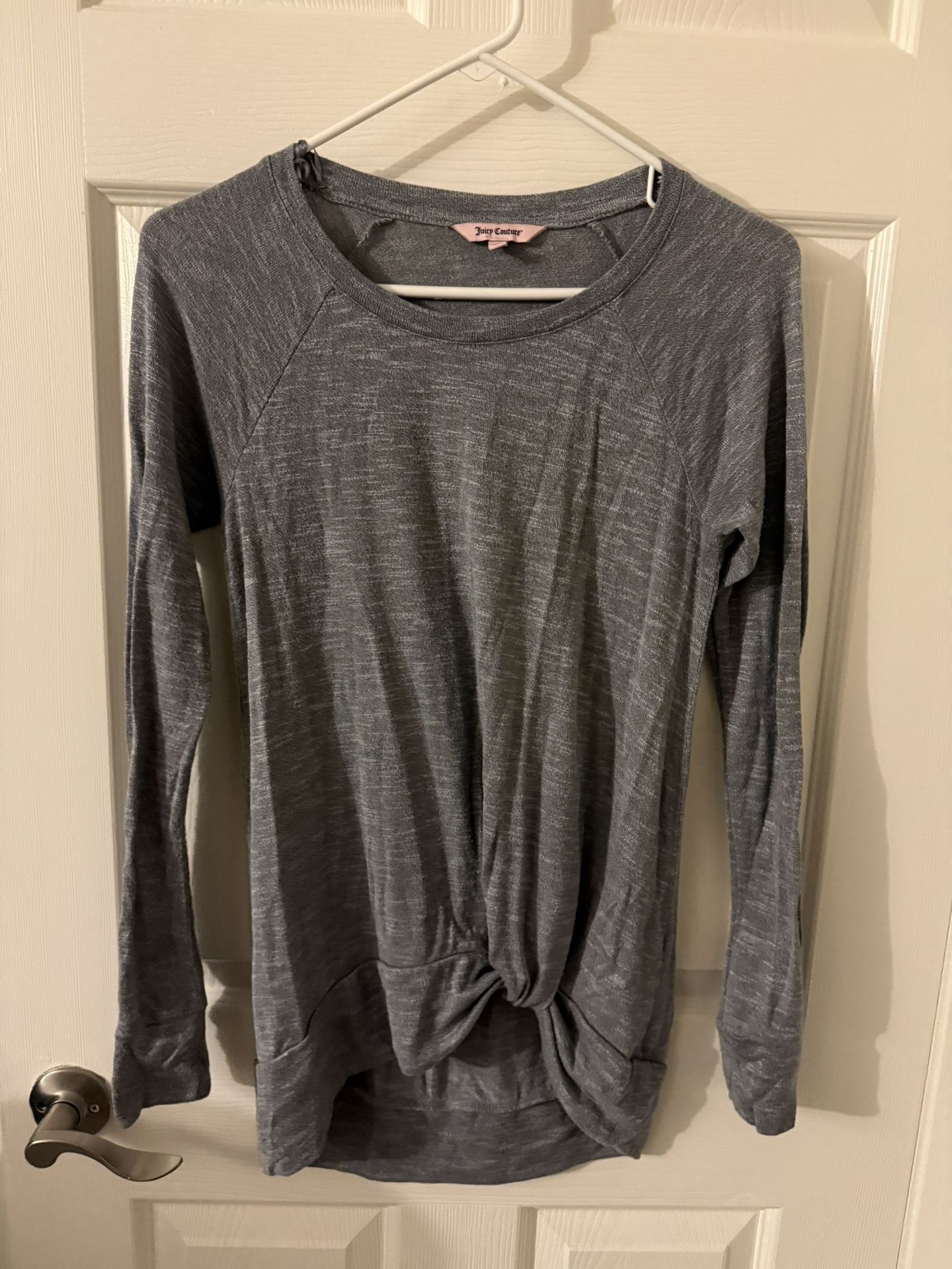 Juicy Couture Women Top Gray Shirt Long Sleeve Round Neck Twist Hem- Size S