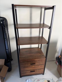 Industrial 5-Tier Bookshelf Shelving Storage with 2 Drawers