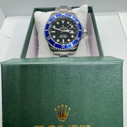 Brand New Black Face / Blue Bezel / Silver Band Formal Designer Watch With Box! 