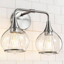 Brushed Nickel Bathroom Vanity Light 2 Lights Bathroom Light Fixtures Over Mirror