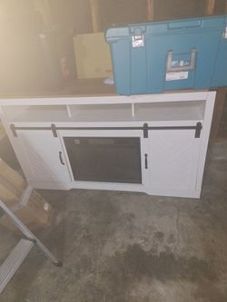 White Barn Door Electric Fireplace TV Stand