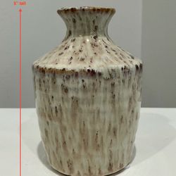 Small Hand Turned Caramel Brown & Tan Stoneware Vase
