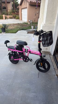 Cute Pink Folding Electric Bike / E-Bike with Basket – Cherry Design