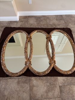 Vintage Mid-Century Bassett Triple Oval Gold Wall Mirror – Hollywood Regency