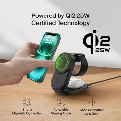 Belkin UltraCharge 3-in-1 Foldable Magnetic Charger with Qi2 25W in Black - WIZ037TTBK