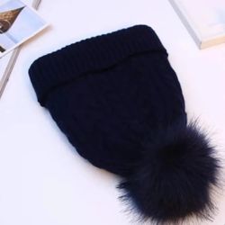 Navy blue Thicken Windproof Fleece Winter Beanies Warm Knitted Beanie