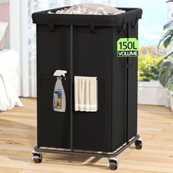 New 150L Laundry Hamper with Wheels, Rolling Laundry Basket with Metal Frame and Removable Bag