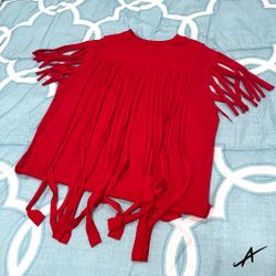 Red Fringe Tank Top Tribal Indian Dance 70s Rave Festival Hippie Boho (S-XXL)