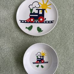 Anacapa Melamine Ware Child’s Plate And Bowl With Train Design
