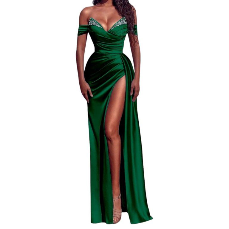 Emerald Green Off Shoulder Mermaid Gown/Dress