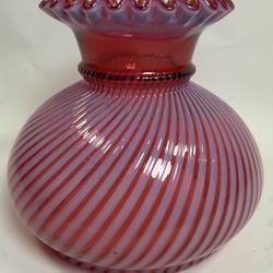 Vintage Fenton Cranberry Swirl Opalescent glass lamp shade 7” diameter  
