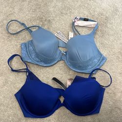 34C Baby Blue And 32D Navy Blue Bras