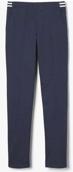 Navy Blue Slim Pants with Stripe Waistband