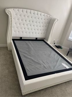 White Tufted Upholstered Queen Bed Frame - King Available - Same Day Delivery - NO Credit Needed