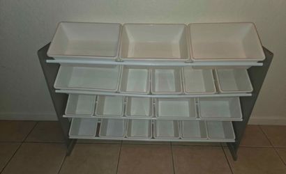 Humble crew kids toy storage organizer with 19 bins grey and white