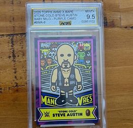 Topps 2025 WWE x BAPE Stone Cold Steve Austin Baby Milo Purple Camo /75 AGS 9.5