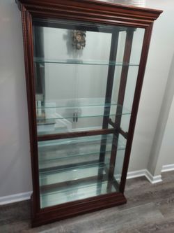 Cherry Wood Curio Display Cabinet with Glass Shelves