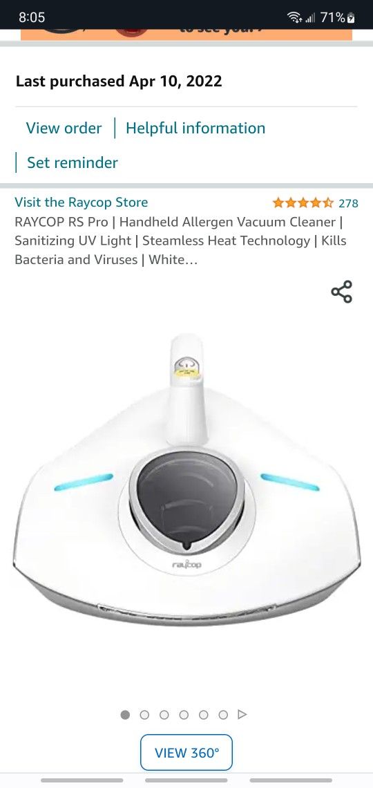 RAYCOP RS Pro | Handheld Allergen Vacuum Cleaner | Sanitizing UV Light | Steamless Heat Technology | Kills Bacteria and Viruses | White…