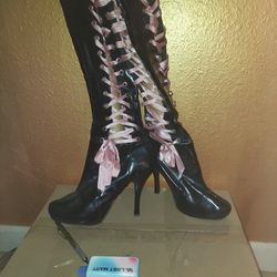 Penthouse Chasity Knee Hi Side Lace Up Boots